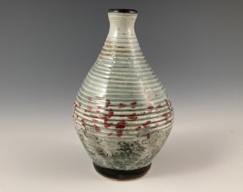 Small Stoneware Vase: High Fire Ceramic, Cream, Red & Black Glaze
