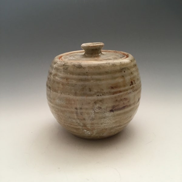 Frith Pots Ceramic Lidded Pot Creamy White Orange Inside 4.5" tall x 5" wide #177