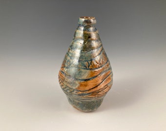 Handmade Stoneware Vase: Blue, Green, Brown Glaze - Home Decor
