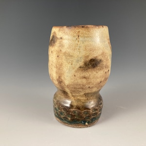 High Fire Stoneware Vase: Small Ceramic Frith Pot, Cream Brown Glaze