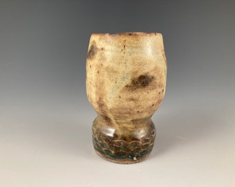 High Fire Stoneware Vase: Small Ceramic Frith Pot, Cream Brown Glaze