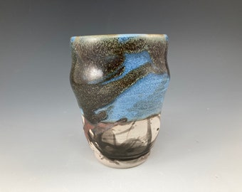 High Fire Stoneware Vase: Red Black White Blue Glaze Ceramic