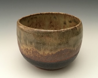 Frith Pot Bowl Vessel High Fire Stoneware Ceramic Brown Golden Black Glaze Textured Vase Home Decor 4" tall x 5.5 wide