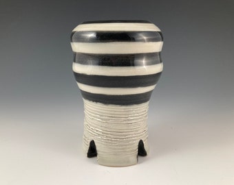Handmade Black & White Ceramic Vase: High Fire Stoneware Decor