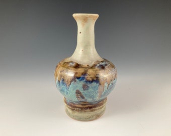 High Fire Stoneware Vase: Blue Green Brown Ceramic Home Decor
