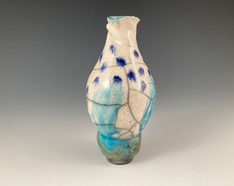 Frith Pot Mini Vase Raku High Fire Stoneware Ceramic Blue Black White Home Decor 5.74" tall x 2.5" wide