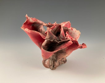 Frith Pot High Fire Stoneware Ceramic Red Black White Rose Sculpture Home Decor 4.5" tall x 3.5" wide