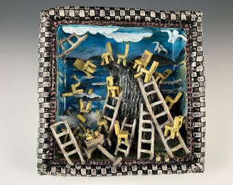 Escultura mural de cerámica galardonada, decoración del hogar, galería de arte moderno