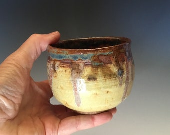 Olla Frith de fuego alto: cuenco de cerámica verde, marrón y azul