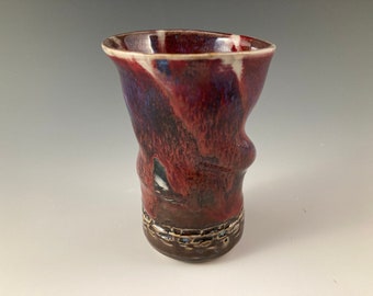 High Fire Stoneware Vase: Red Purple Black Glaze Ceramic Vessel