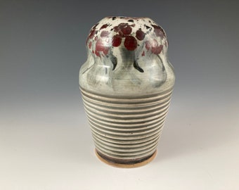 High Fire Stoneware Vase: Black, White & Red Glaze - 6" x 4"