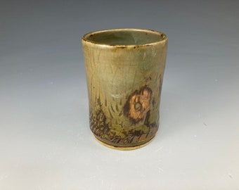 Frith Pot High Fire Verde Naranja Marrón Taza de Café Decoración del Hogar Arte #136