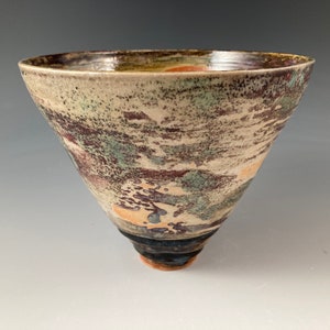 High Fire Stoneware Vase: Brown, Blue, Green Ceramic Home Decor