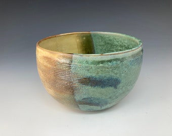 Frith Pot High Fire Tan Brown Green and Blue Bowl  #127