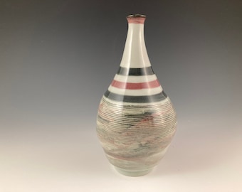 Jarrón de gres Frith: botella de cerámica de alta temperatura, esmaltado en rojo, negro y blanco