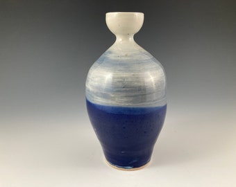 Handthrown Stoneware Vase: Blue and White Ceramic Home Decor