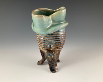 Frith Pot Vessel: High Fire Stoneware Ceramic with Brown Green Glaze