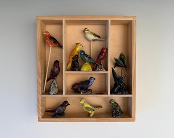 11 figuras de pájaros de cerámica para colgar en la pared, colección de bolsillo, variedad de pájaros para exhibición y decoración de cocina.