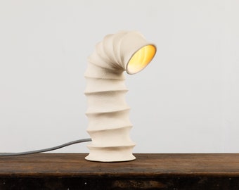 Handmade ceramic light with fabric braided cable | Contemporary Design | Sculptural | White | Black | Desk lamp