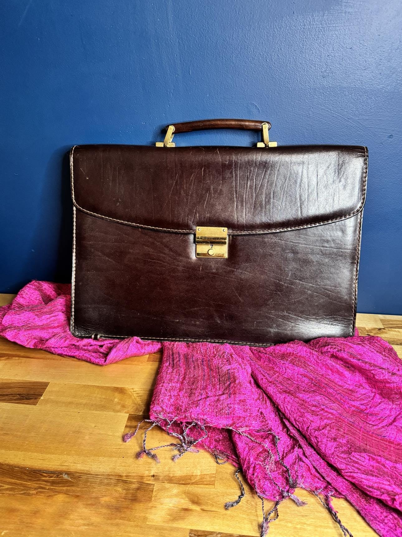 Elegant Cognac Vintage Italian Leather Briefcase Laptop Computer ...