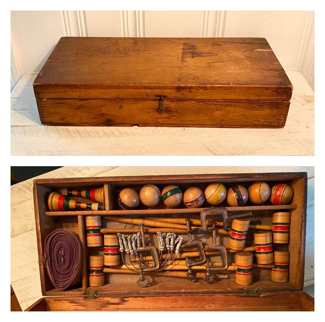 Antique TABLETOP CROQUET Set Miniature Wood Miniature Painted Etsy