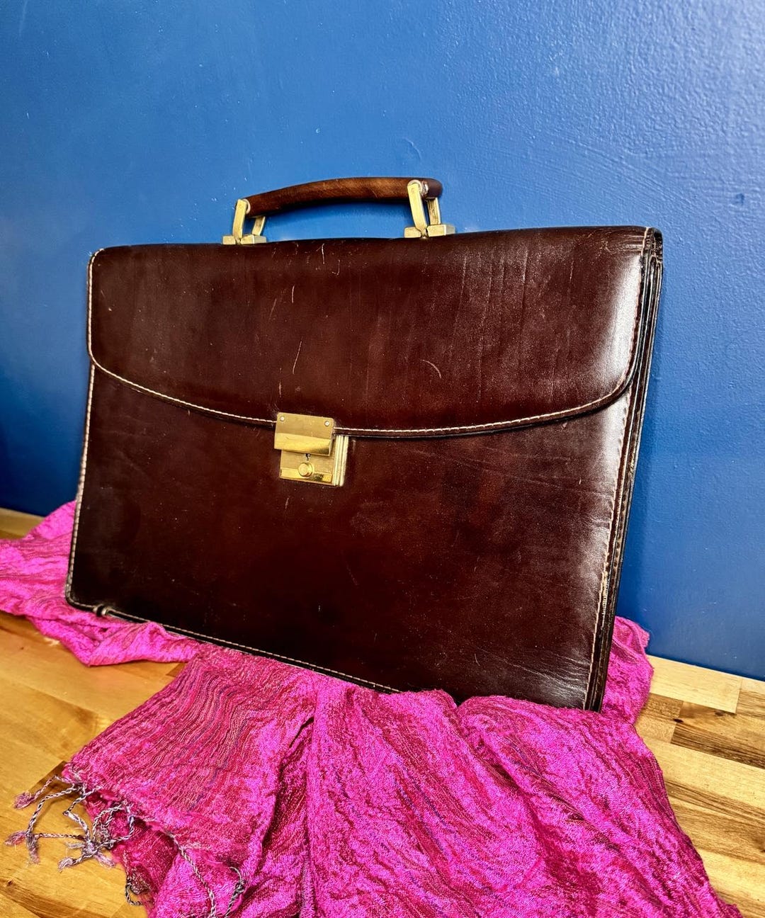 Elegant Cognac Vintage Italian Leather Briefcase Laptop Computer ...