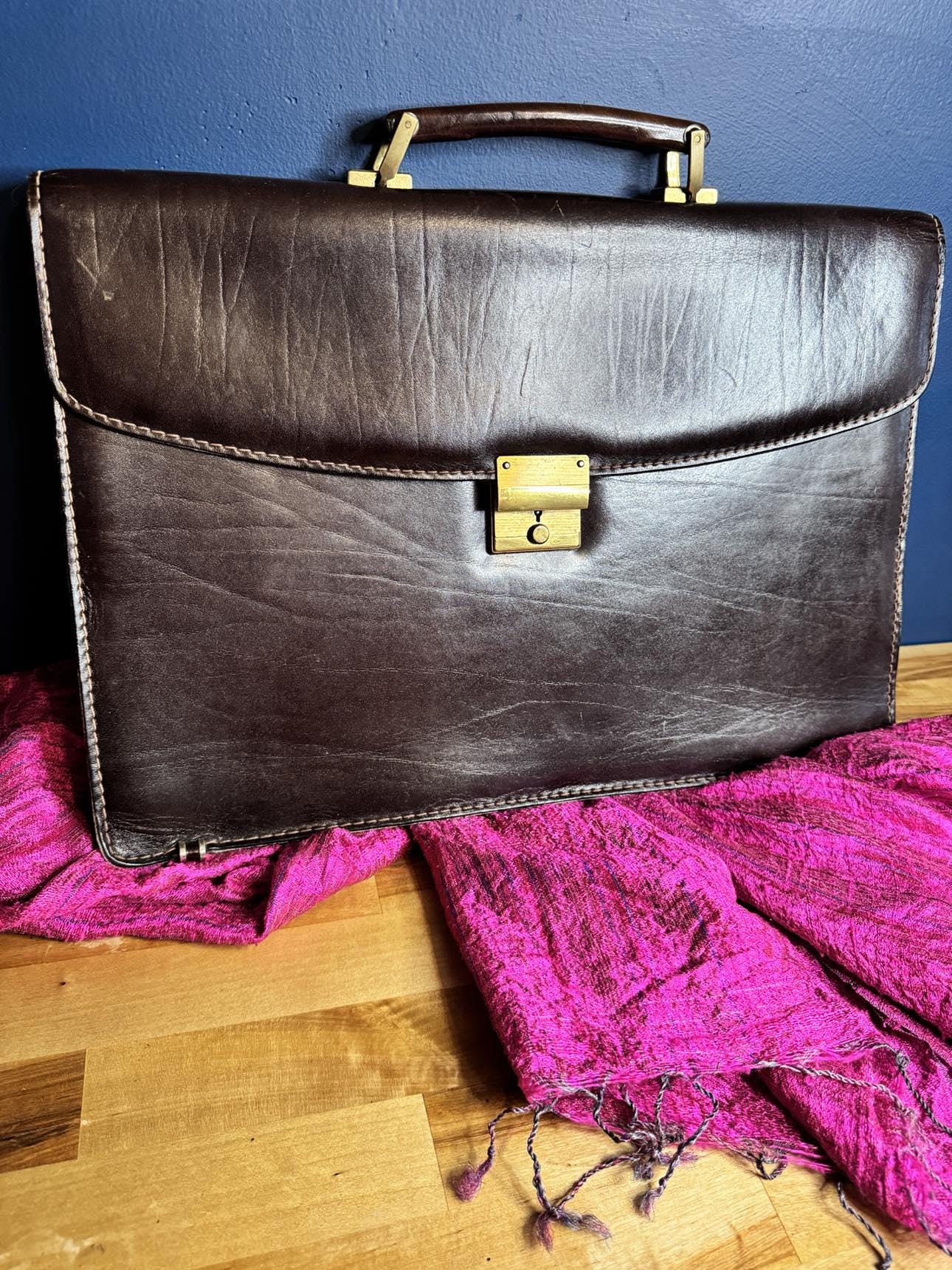 Elegant Cognac Vintage Italian Leather Briefcase Laptop Computer ...