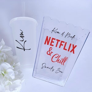 Netflix Popcorn Tub I Date Night Snack Tub I Movie Night Popcorn Tub I Personalized Snack Tub I Acrylic Bucket