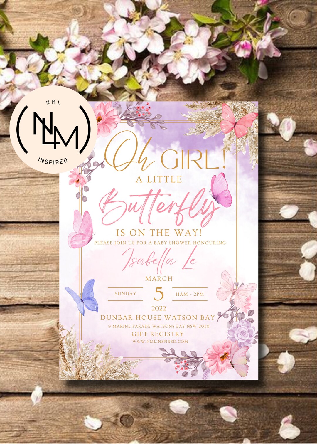 Boho Butterfly Baby Shower Invitation: Editable Digital File (PDF, PNG ...