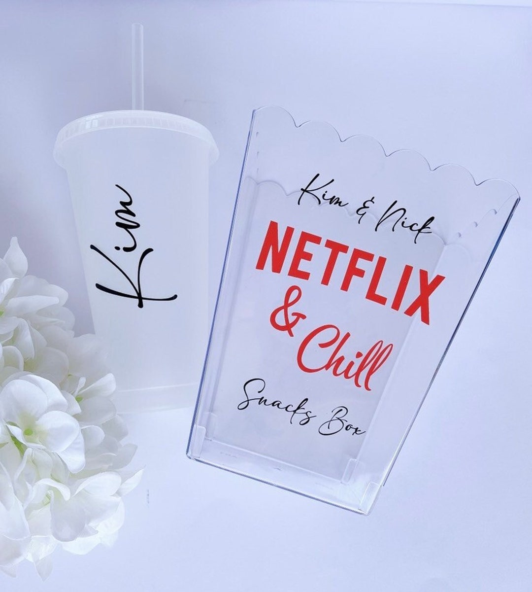Personalized Acrylic Snack Tub: Netflix & Chill Movie Night Bucket ...