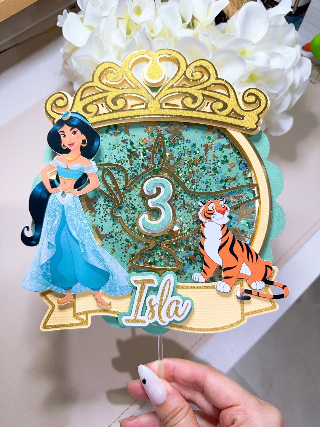 Jasmine Princess 3D Shaker Cake Topper Personalised Cake Topper ...