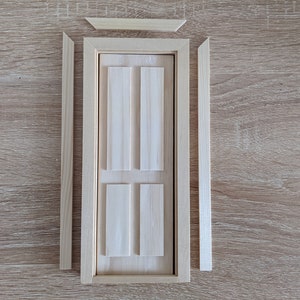 Dollhouse 1/12th Scale Door with Trim - 4 Panel door for your dollhouse project, 1" Scale Door, Dollhouse Miniature Door, Mini