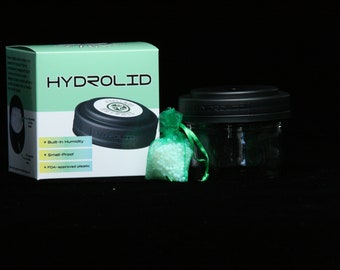 HydroLid w/ 8oz Jar, Built-In Humidity Control, Airtight Storage Container, Smell Proof Herb Jar