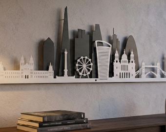 Metalowa dekoracja ścienna z panoramą Londynu: nowoczesna dekoracja domu (dł. 100 cm)