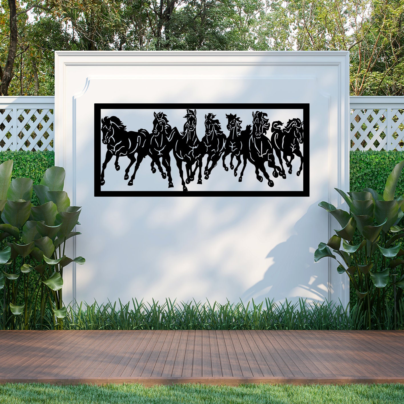 Running Horses Steel Wall Art: Powder Coated Metal Decor (1m x 0.5m)