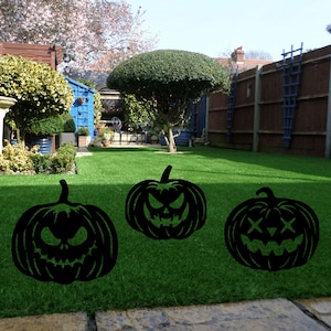 Metal Halloween Pumpkin Stakes: Spooky Jack O Lantern Garden Decor