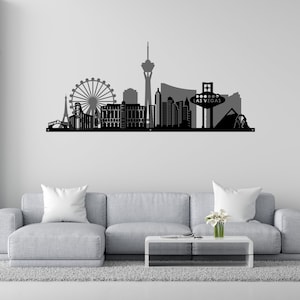 Skyline de Las Vegas, arte de pared de metal, 2D, decoración del hogar