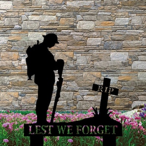 Pic de jardin Silhouette de soldat en métal, décoration de jardin, nous permet d'oublier, piquet commémoratif