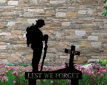 Metal Soldier Silhouette Garden Spike - Lest We Forget Memorial Decor