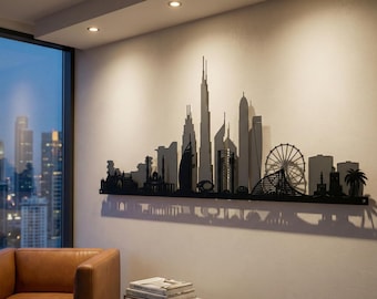 Dubai Skyline, Metal Wall Art, 2D, Home decor