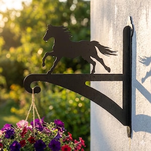 Running Horse Hanging Basket Bracket: Powder Coated Steel Garden Decor