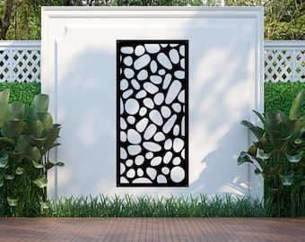 Pebble Panel Metal Wall Art: Modern Garden Screen Decor (1m x 0.5m)