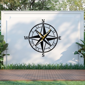 Orologio da parete in metallo con bussola 2, arredamento da giardino, arredamento per la casa, mappa del mondo, orologio a bussola, orologi di grandi dimensioni
