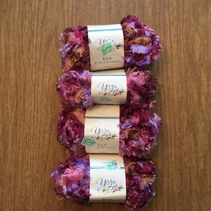 4 New Skeins Yarn Bee Elf Eyelash Yarn - Color: #90194 Heather (Ombre of Pink, Magenta, Coppery Brown, and Lavender)