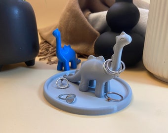 Ringhalter als Mini Dinosaurier Figur mit Schmuckschale | Dino Ringständer | Schmuckhalter | Schmuck Ablage | 3d gedruckt