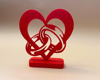 Herz-Aufsteller mit Eheringen – Perfekt für Hochzeit oder Verlobung - Dekoration für Paar Wohnung - Deko Brautpaar Liebe Jahrestag