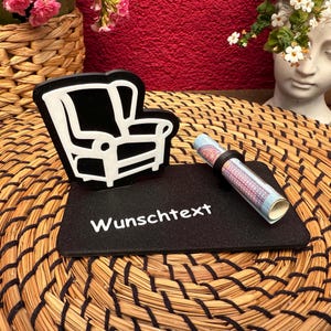 Geldscheinhalter Möbel, lustiges Geldgeschenk zum Unzug, erste eigene Wohnung, Geburtstag, Geschenk, Wunschtext, Personalisierbar