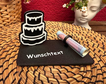 Geldscheinhalter Geburstagstorte, lustiges Geldgeschenk zum runden Geburtstag, Kuchen, Geschenk, Wunschtext, Personalisierbar