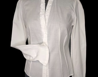 Camicia vintage in popeline bianco con piccole ruches