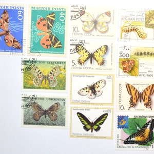 Lot Of 12 Old Used Stamps With Butterfly Motif